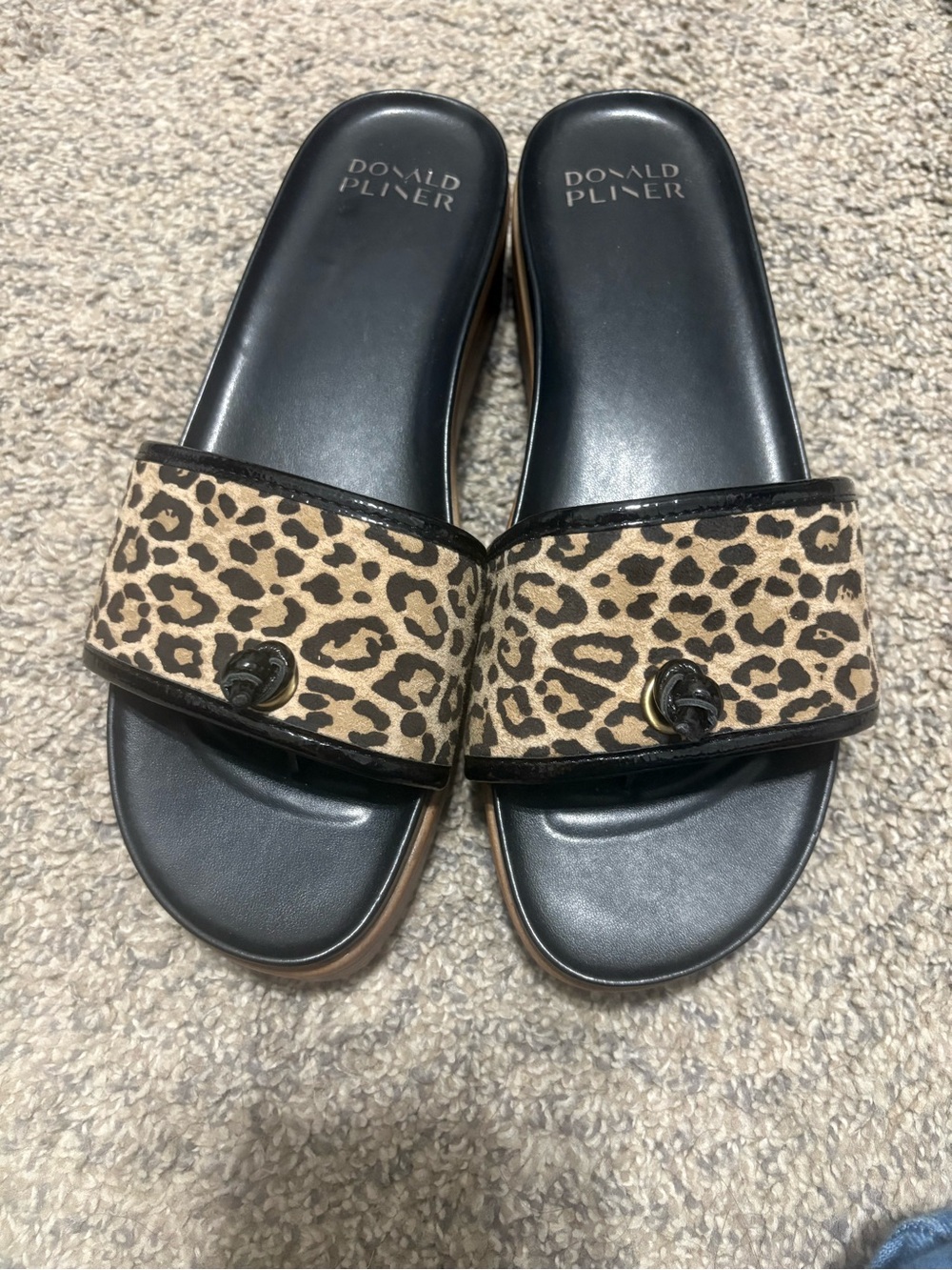 Donald J. Pliner Leopard Print Slide Mules - Black & Tan NWOT